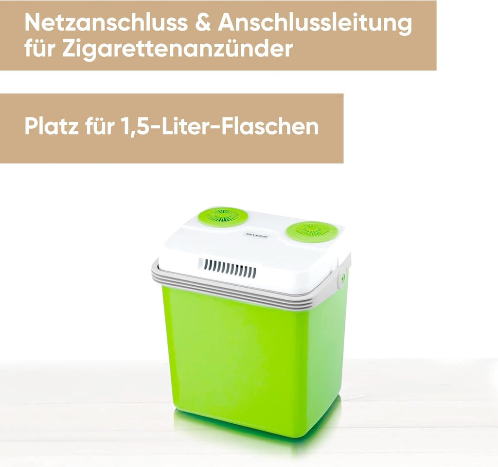 SEVERIN Electric Cool Box with a Cooling and Warming Function, 20 L, Incl. 2 Connections: 220 - 240 V / 12 V DC, KB 2922, Green-Grey, With additional USB connection, 28 l