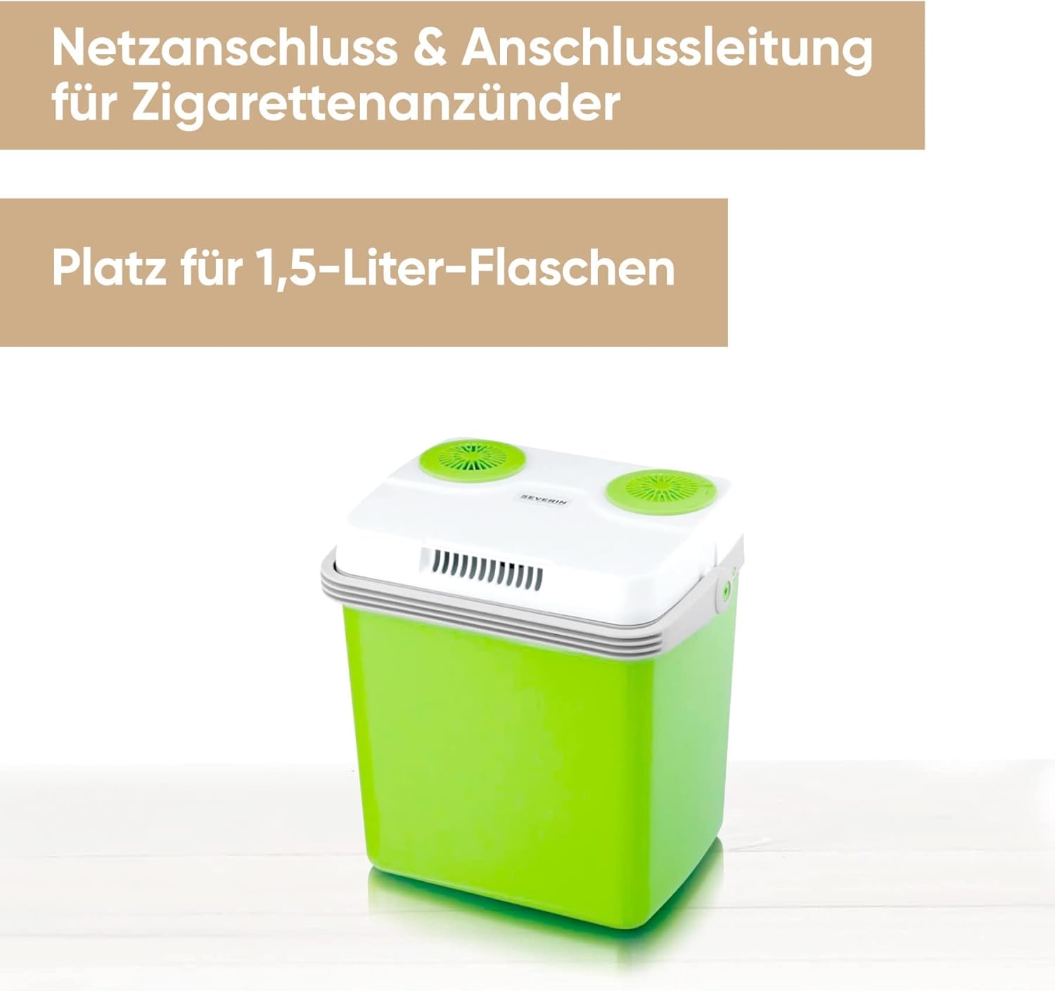 SEVERIN Electric Cool Box with a Cooling and Warming Function, 20 L, Incl. 2 Connections: 220 - 240 V / 12 V DC, KB 2922, Green-Grey, With additional USB connection, 28 l