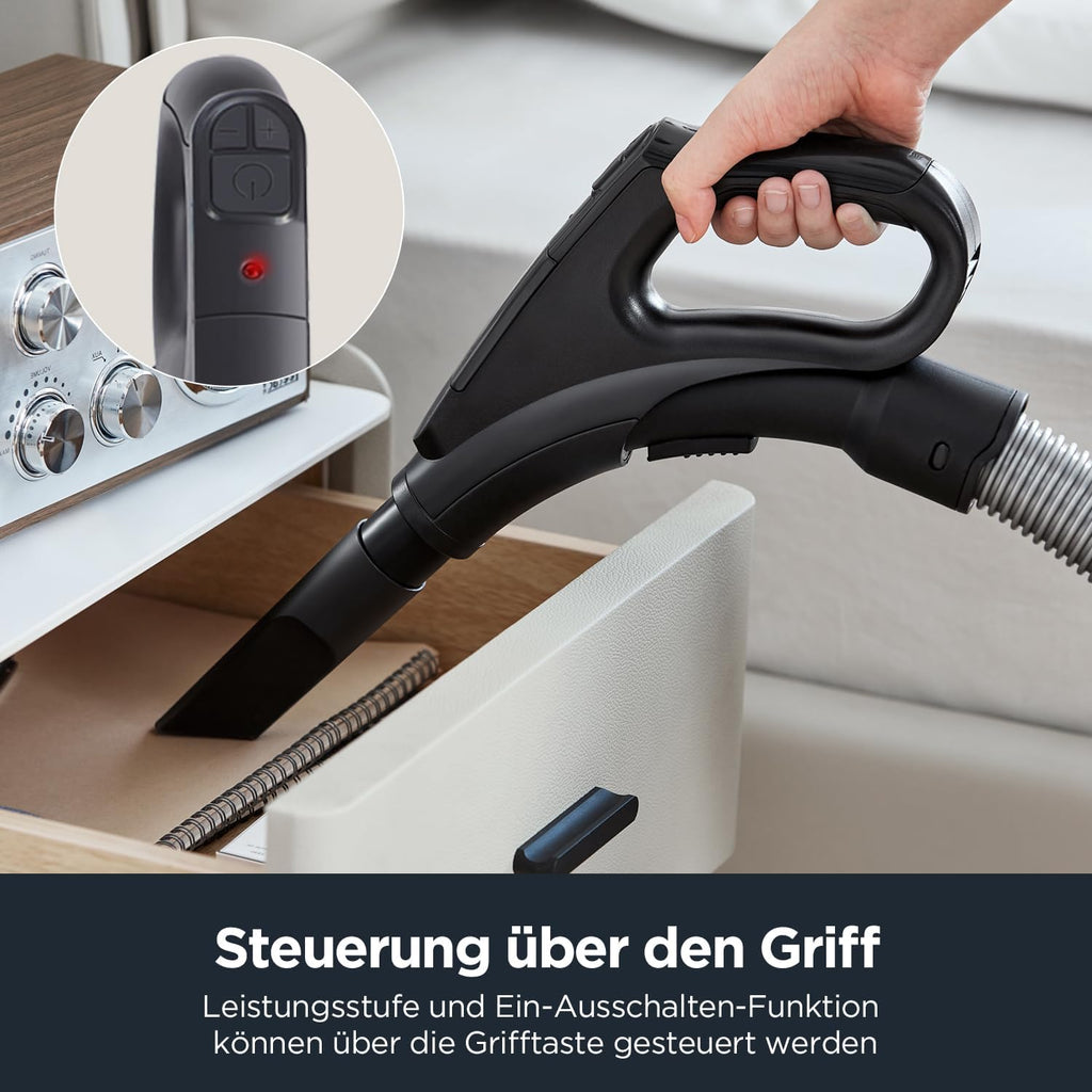 Eureka NEN300 Aspirapolvere a traino con sacco 700W, 62 dB(A) Estremamente silenzioso, Aspirapolvere potente con filtro igienico e spazzola per pavimenti duri, parquet, tappeti, piastrelle, 2L