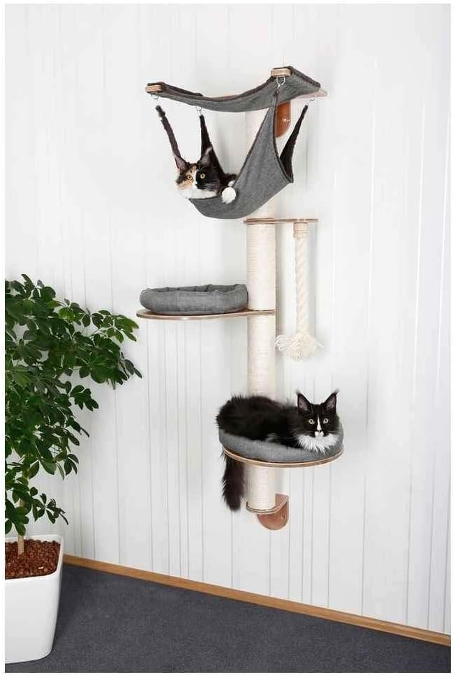 Kerbl Pet Tiragraffi a Parete Dolomit Tofana 2.0, Tiragraffi da Muro, con Colonne in Sisal Naturale, Corda in Sisal e Amaca, Perfetto per Piccoli Spazi, 140 x 75 cm, Grigio