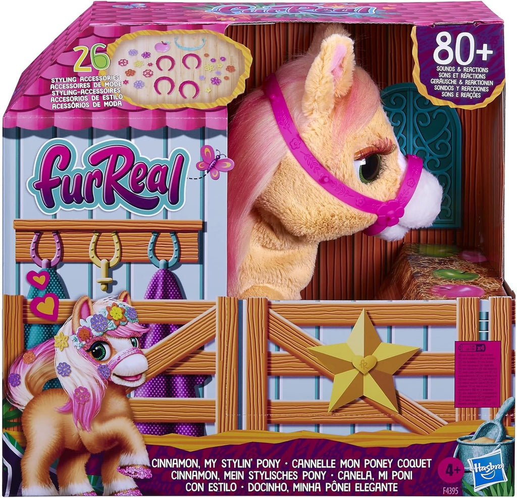 FurReal Hasbro Cinnamon, Mein stylisches Pony, 80 Plus Gerusche, Reaktionen, 26 Accessoires, Elektronisches Tierchen ab 4 Jahren, Multi, 35 cm