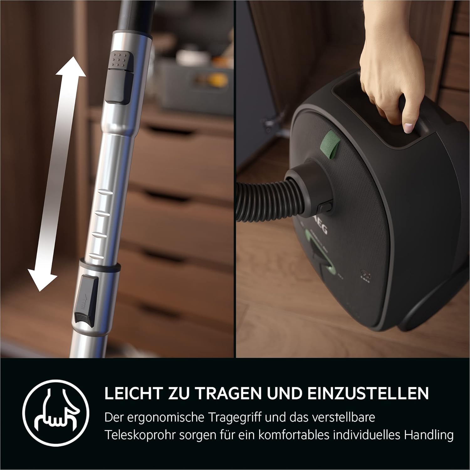 AEG CLEAN 6000 AB61C2DB Aspirapolvere con sacco / elevata potenza di aspirazione / include bocchetta per imbottiti / 50% plastica riciclata / ideale per proprietari di animali domestici / pulizia di tappezzeria / cavo da 12 m / 750 W / Blu