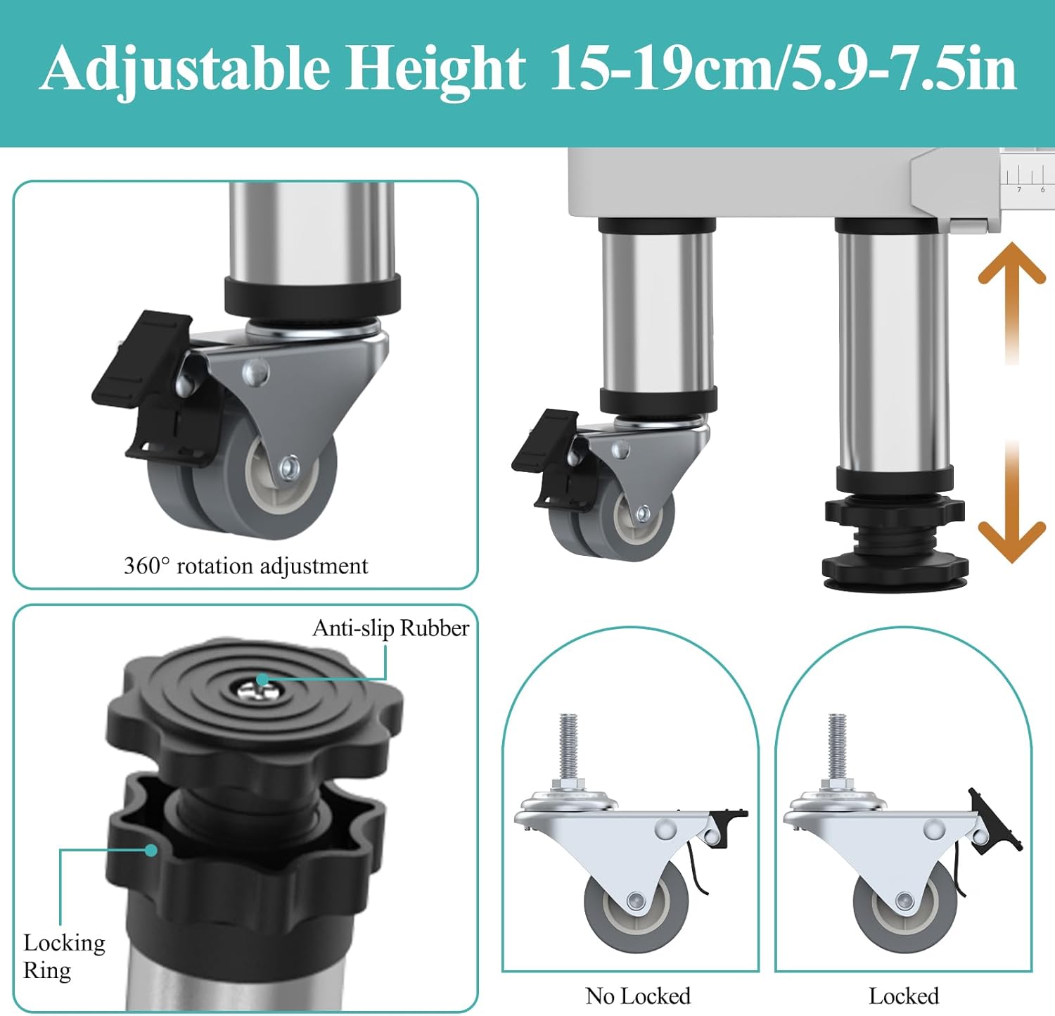 DEWEL Base Regolabile per Lavatrice, Carico Massimo 300KG, Supporto Piedistallo per Asciugatrice, Frigorifero, Congelatore, Larghezza 45-65cm, Altezza 18–22cm, Bianco