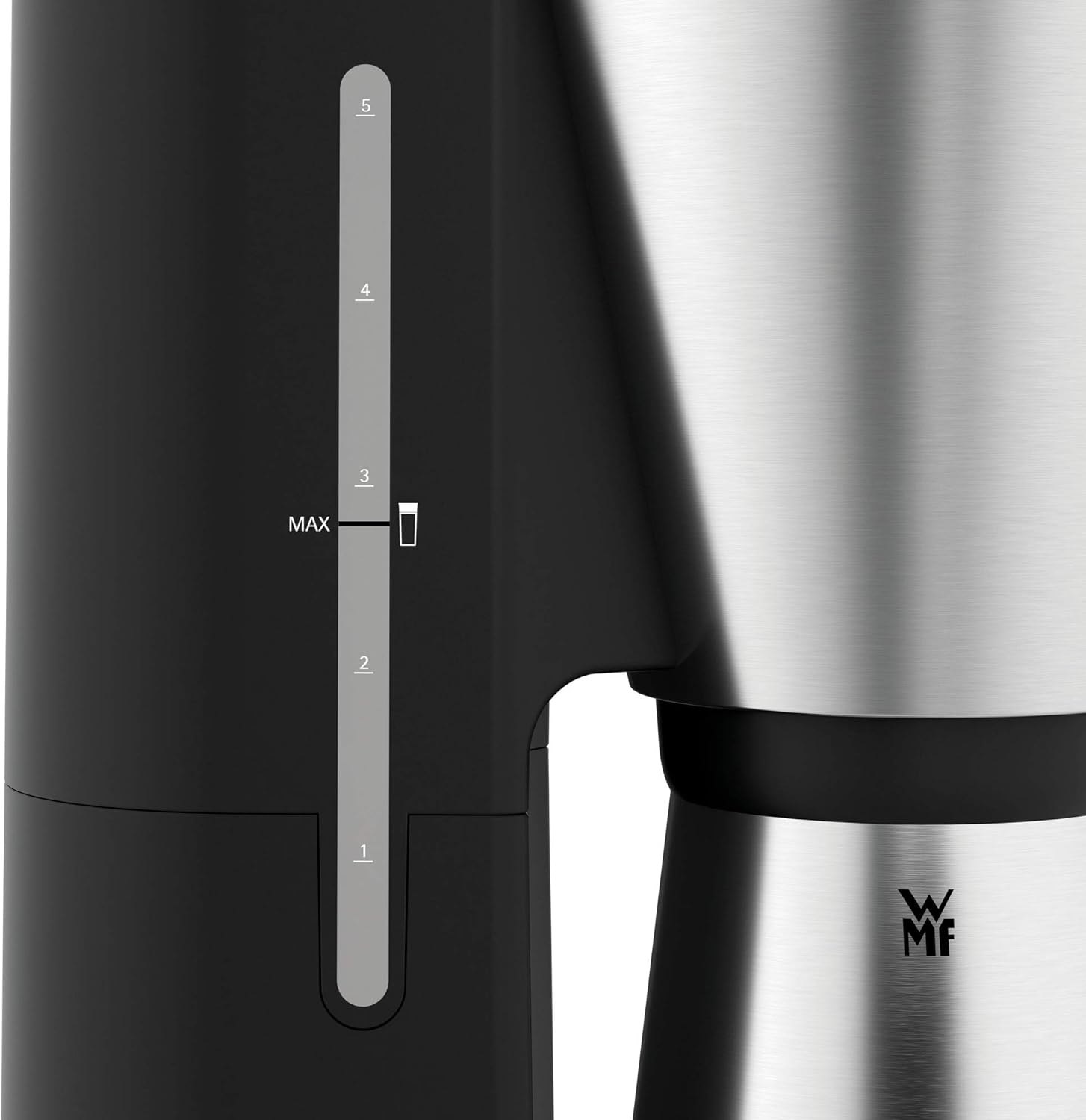 WMF Küchenminis Macchina da caffè con filtro Aroma, piccola, con caraffa termica, 870 Watt, tazza termica da asporto, macchina da caffè singola piccola con timer, cromargan opaco