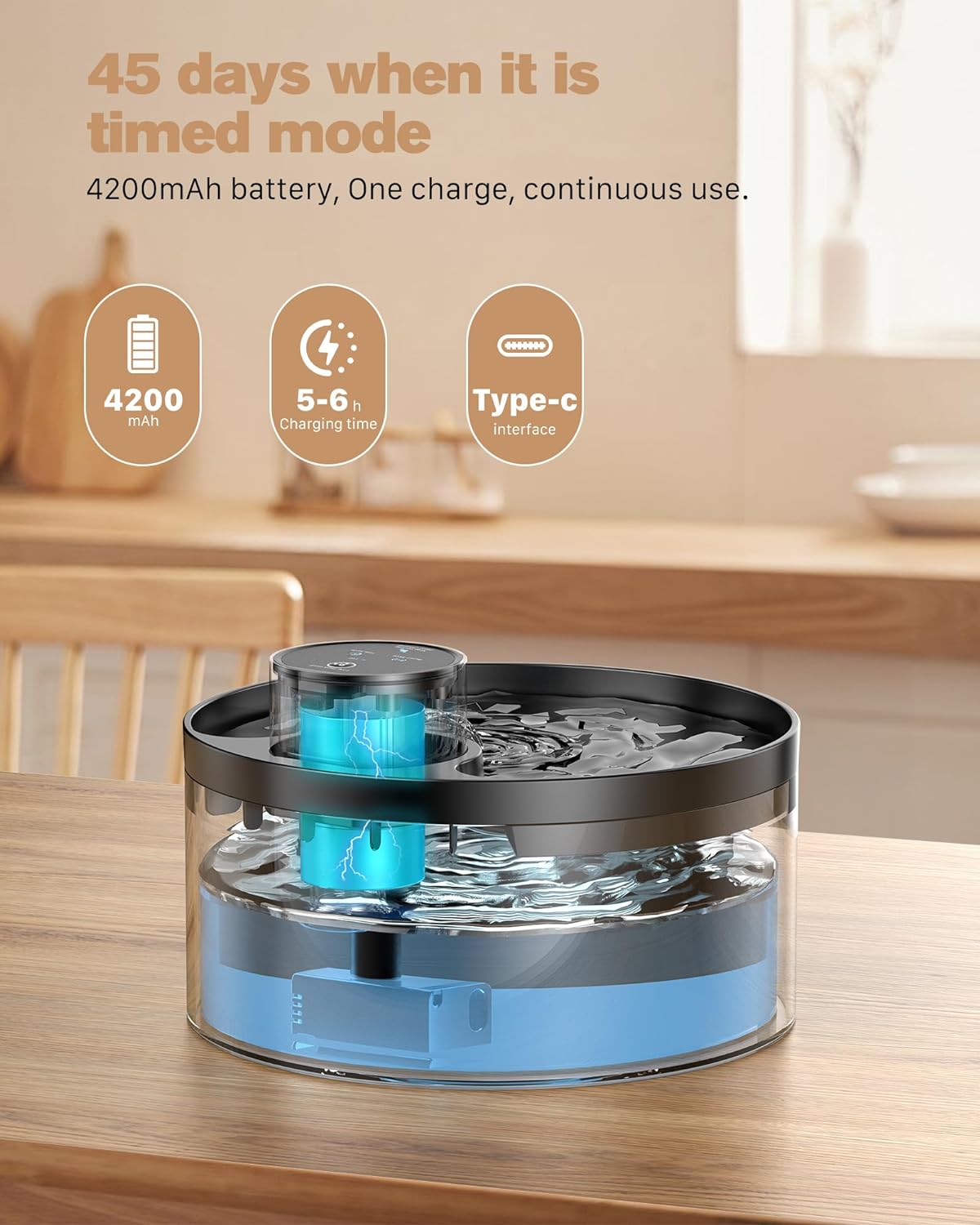 Katzenbrunnen senza fili: Fontana d'acqua da 3,2 L per gatti - Con sensore di movimento - Batteria da 4200 mAh - Pompa silenziosa con LED - Filtrazione di alta qualità - Senza BPA
