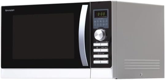 Sharp R843INW Forno a microonde 4 in 1 con aria calda, grill e convezione/ 25 L/ 800 W/ grill a infrarossi 1000 W/ convezione 2500 W/ 10 programmi automatici/ programma pizza/ piatto girevole in metallo (30 cm)/ argento