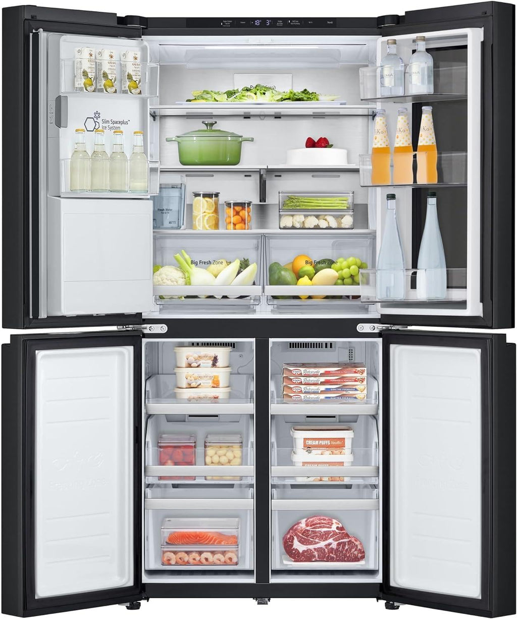 LG GMG861EPAE InstaView SLIM Multi-Door, Classe E, 508 L, Frigorifero Combinato, Erogatore di acqua, ghiaccio e ghiaccio tritato con UVnano, Total NoFrost, Compressore Smart Inverter, Wi-Fi, Colore Nero Opaco