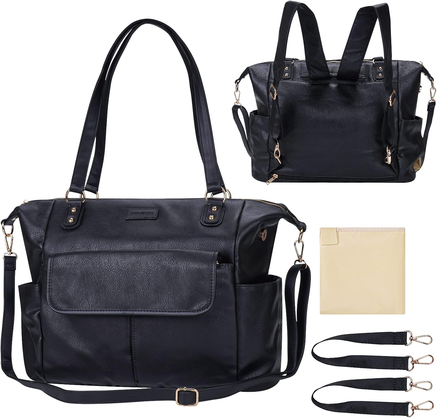 Johomviin Wickeltasche Tote Mode Leder Wickeltasche Rucksack für Mama Papa, Große Reise Baby Tasche Geldbörse für Jungen Mädchen