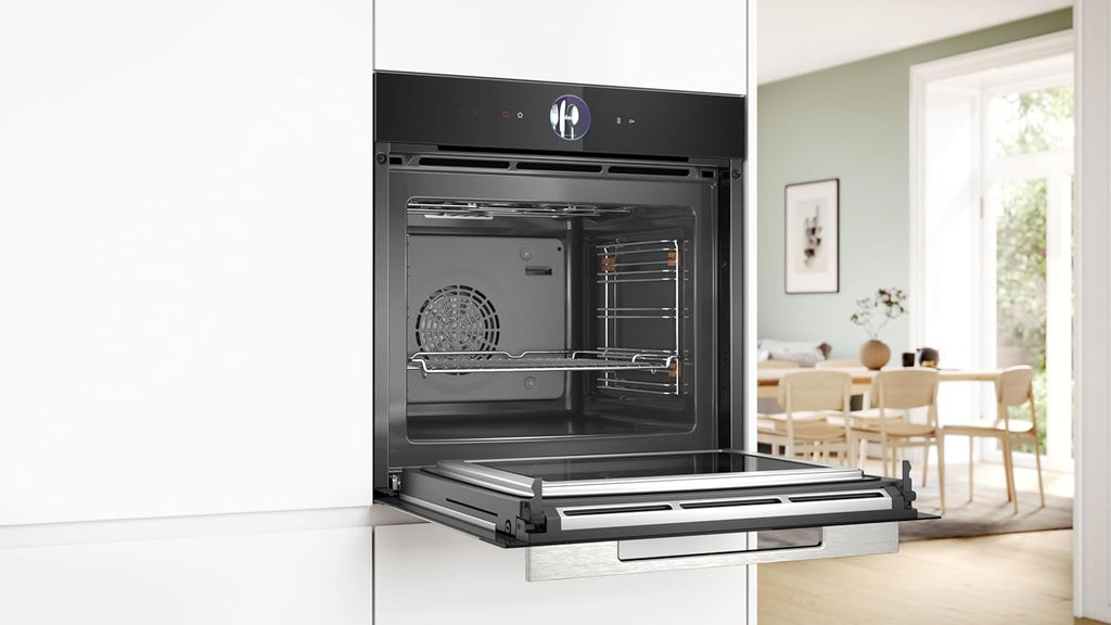 Bosch HMG7361B1, Serie 8 Forno da incasso intelligente con funzione microonde, 60 x 60 cm, Made in Germany, Nero, Air Fry, Anello di controllo digitale, Display touch, Programmi automatici, Supporto per la pulizia