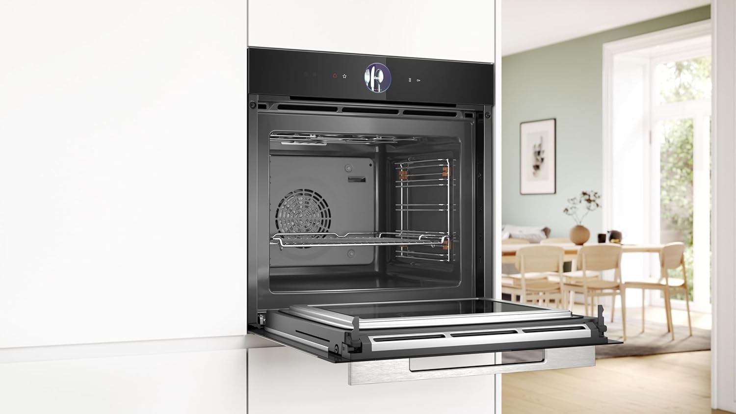 Bosch HMG7361B1, Serie 8 Forno da incasso intelligente con funzione microonde, 60 x 60 cm, Made in Germany, Nero, Air Fry, Anello di controllo digitale, Display touch, Programmi automatici, Supporto per la pulizia