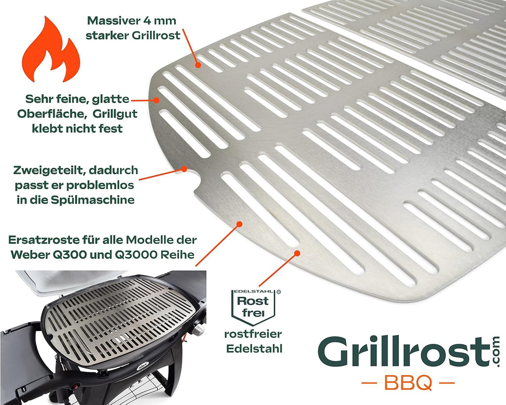 Griglie in acciaio inox per Weber Q300/3000 | lavabili in lavastoviglie - set da 2 pezzi
