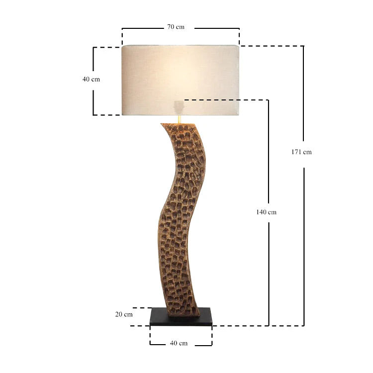 Lampada da terra fatta a mano DELATIA 170cm con paralume in lino
