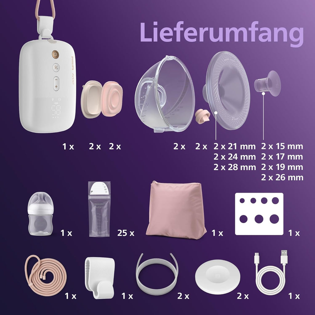 Philips Avent Set di base per tiralatte a mani libere, motore di livello ospedaliero, riproduce il ritmo di suzione del bambino, fino a 85 cicli al minuto, modello SCD553/11