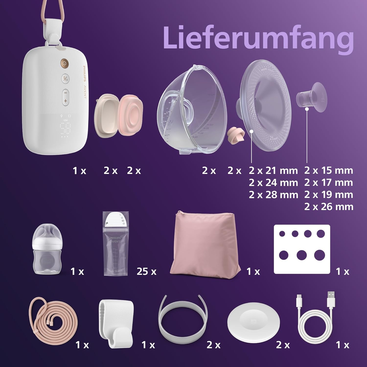 Philips Avent Set di base per tiralatte a mani libere, motore di livello ospedaliero, riproduce il ritmo di suzione del bambino, fino a 85 cicli al minuto, modello SCD553/11