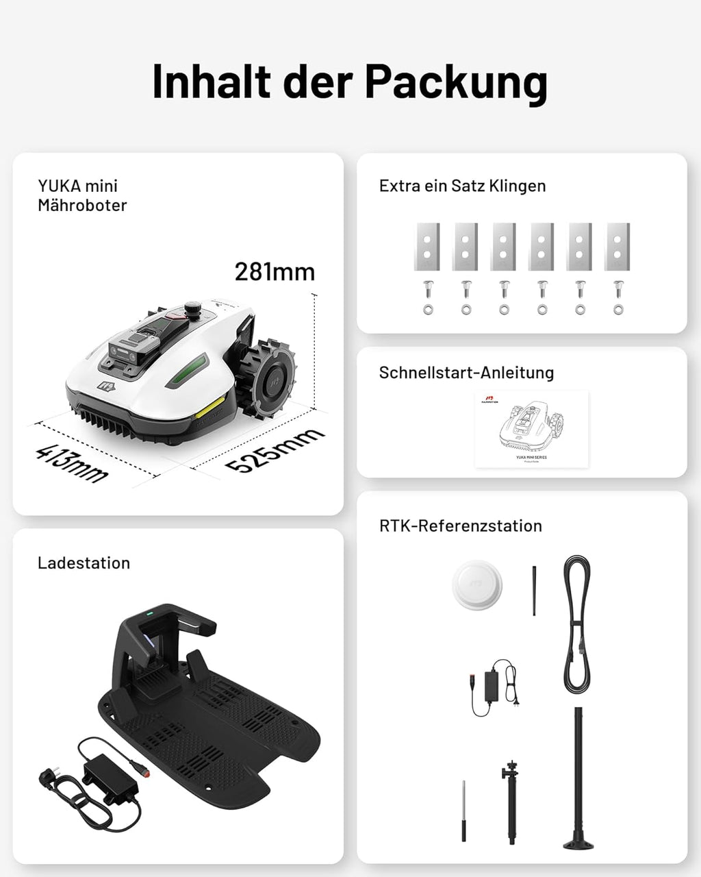 MAMMOTION YUKA Mini 700 Robot rasaerba senza filo perimetrale, NetRTK+Vision, Nessuna antenna RTK richiesta, Mappatura automatica, Consigliato 700m², Max. 1100m², con modulo 4G, Pendenza 50%