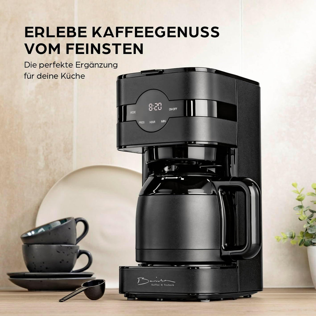 Barista Kaffeemaschine mit Mahlwerk | Filterkaffeemaschine mit Glaskanne | 900W Filtermaschine mit Touchdisplay & Timerfunktion für bis zu 10 Tassen | 1,25 Liter Kaffeekanne | Für Bohnen & Pulver