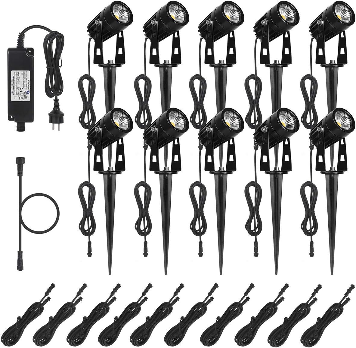 AIMHEIM 12er-Set Gartenstrahler LED Warmweiß, 3W Gartenleuchte Garten Beleuchtung mit Stecker, Schwenkbar Außen-Strahler Aussenbeleuchtung Erdspieß IP65 Wasserdicht für Baum, Pflanzen, Teich