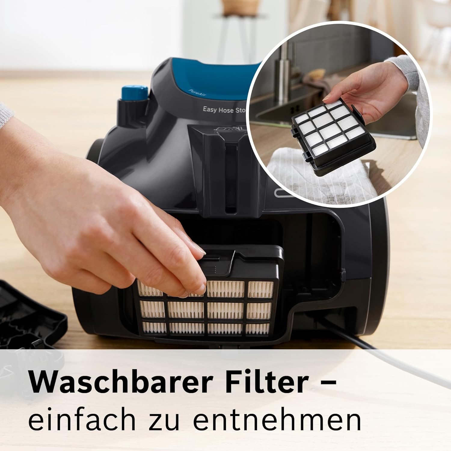 Bosch Staubsauger beutellos Cleann Serie 2 BGC05A220A, Bodenstaubsauger, Bodendüse für Parkett, Teppich, Fliesen, Hygiene-Filter, langes Kabel, leise, leicht, 700 W, blau