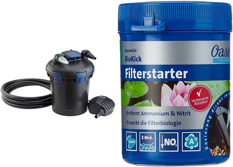 OASE 50499 Filtro a pressione BioPress Set 4000, Set filtro per laghetto per una rapida ed efficace eliminazione delle alghe, Set completo con pompa filtro e chiarificatore UVC