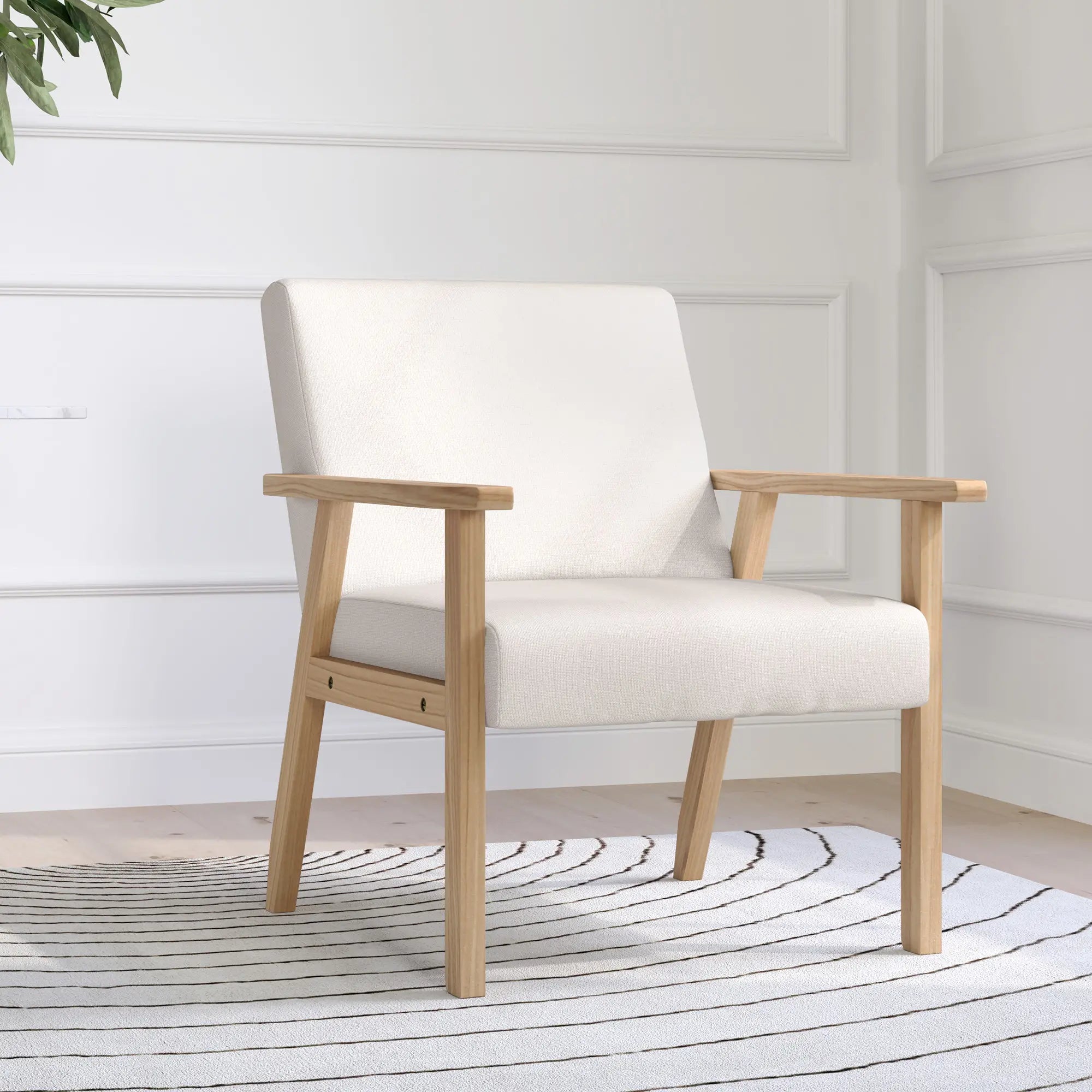 HOMCOM Polsterstuhl Akzentsessel skandinavisches Design breite Sitzfläche cremeweiß