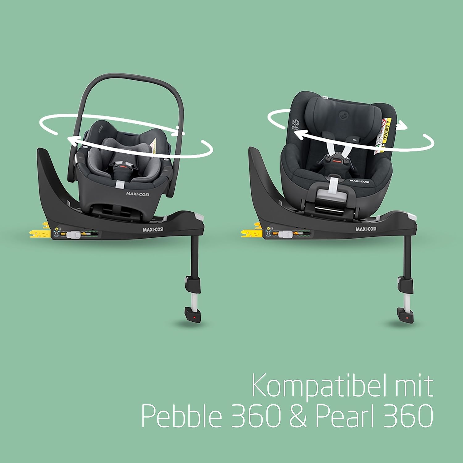 Maxi-Cosi Pebble 360 i-Size Babyschale Drehbar, Neugeborenen Autositz 360 Grad, 0–15 Monate (40–83 cm), Drehung mit einer, ClimaFlow, Easy-In-Gurt, G-CELL Seitenaufprallschutz, Essential Graphite