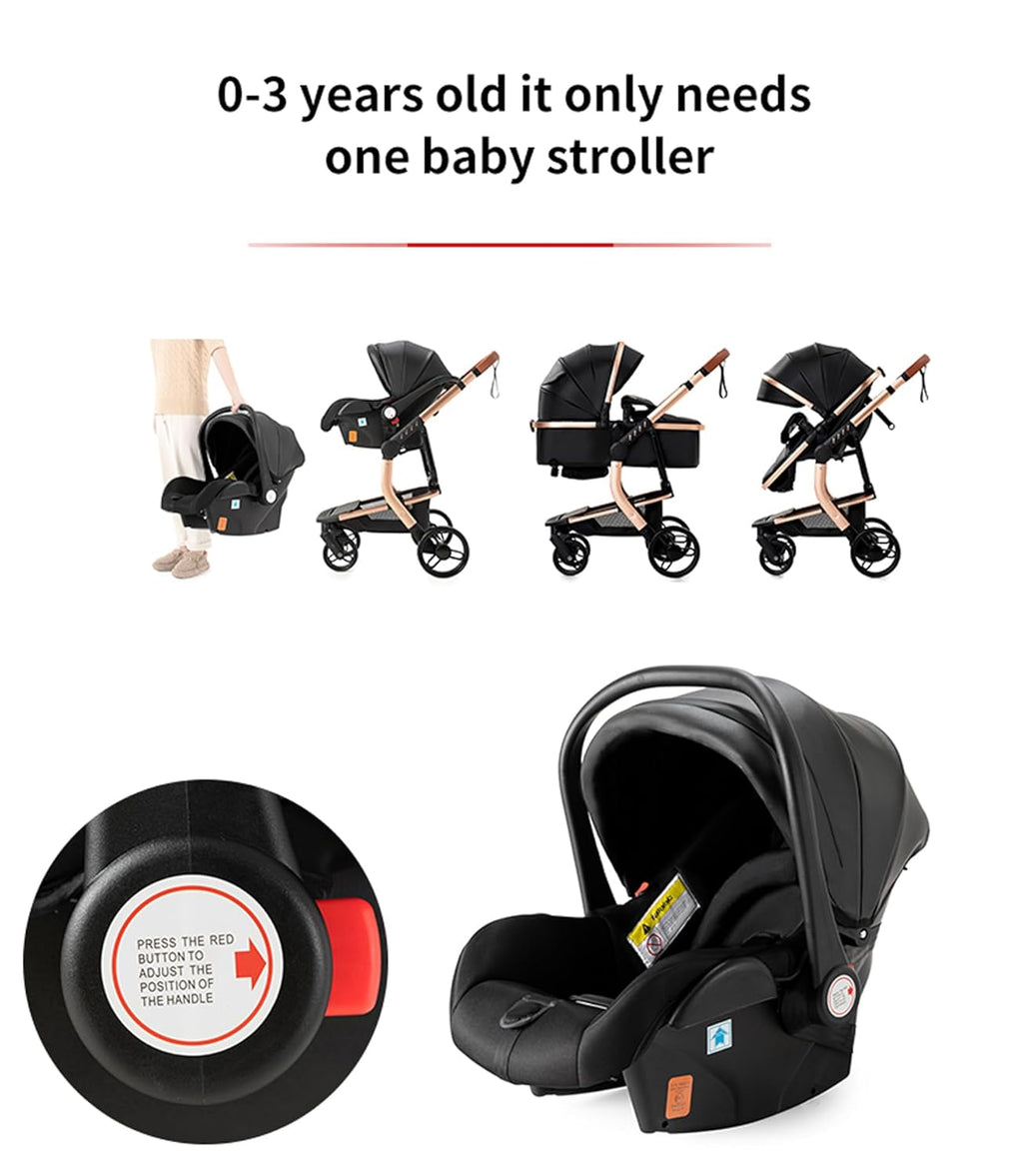 Sianldcone Passeggino 3 in 1, Set Passeggino con Tessuti di Alta Qualità, Sistemi di Viaggio con Spinta Reversibile, Passeggino Combinato a Vista Aperta Set Completo 3 in 1 (V9 Cachi)