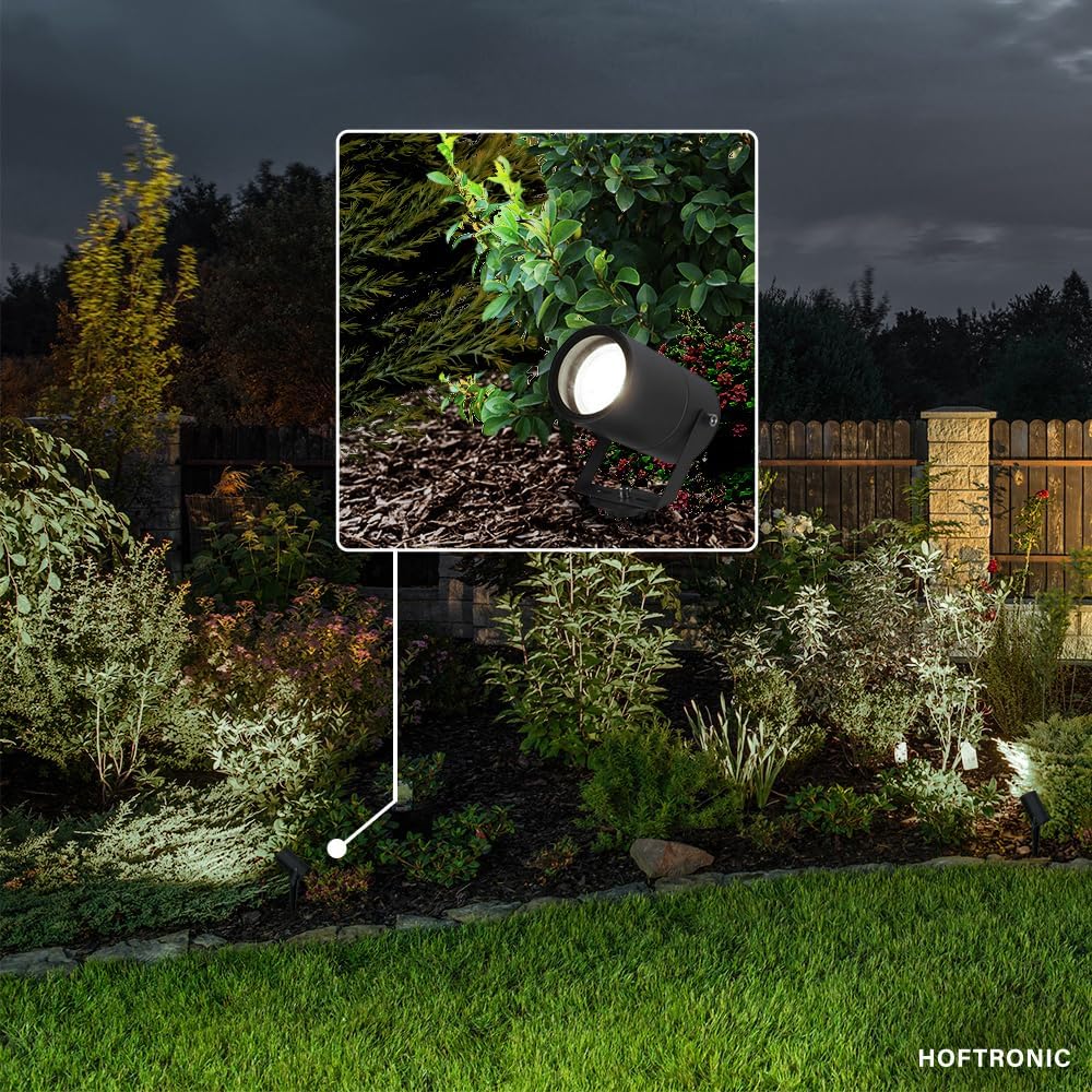 HOFTRONIC - 9er Spikey LED Strahler mit Erdspieß 5 Watt 400lm 2700K Schwarz IP65 wasserdicht Außenlampe für die Beleuchtung von Garten, Terrasse, Pflanzen, Wegen, Teich Außen-Strahler Gartenstrahler
