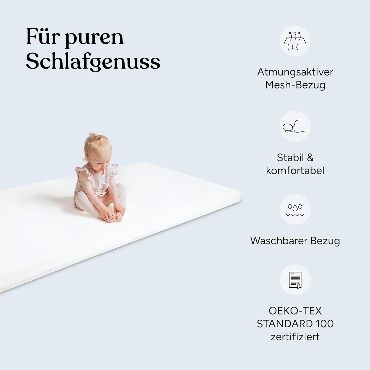 Ehrenkind® Kindermatratze Pur | Baby Matratze 80x200 Standard 100 by OEKO-TEX | Babymatratze 80x200 aus hochwertigem Schaum und Hygienebezug