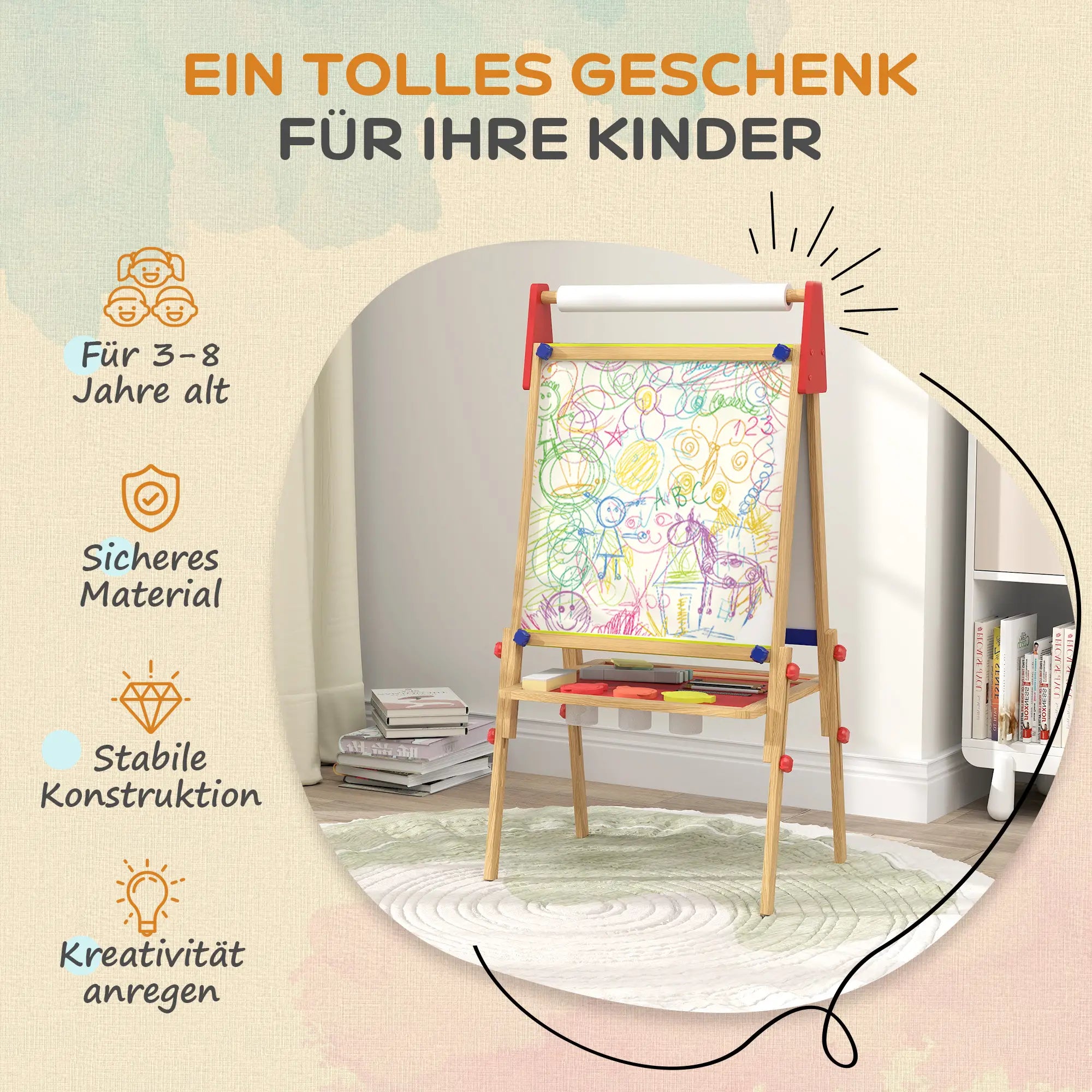 AIYAPLAY 3-in-1 Tavolo per bambini regolabile in altezza – Legno naturale