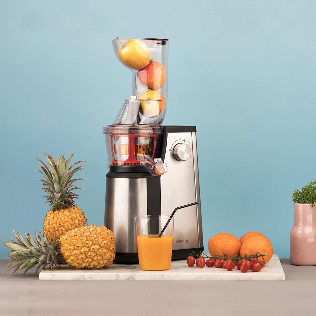 H.Koenig GSX22 Estrattore di succo / 1 L / 3 diversi filtri per sorbetto, succo denso, succo sottile / Contenitore per la polpa / Lavabile in lavastoviglie / Acciaio inossidabile /, Nero