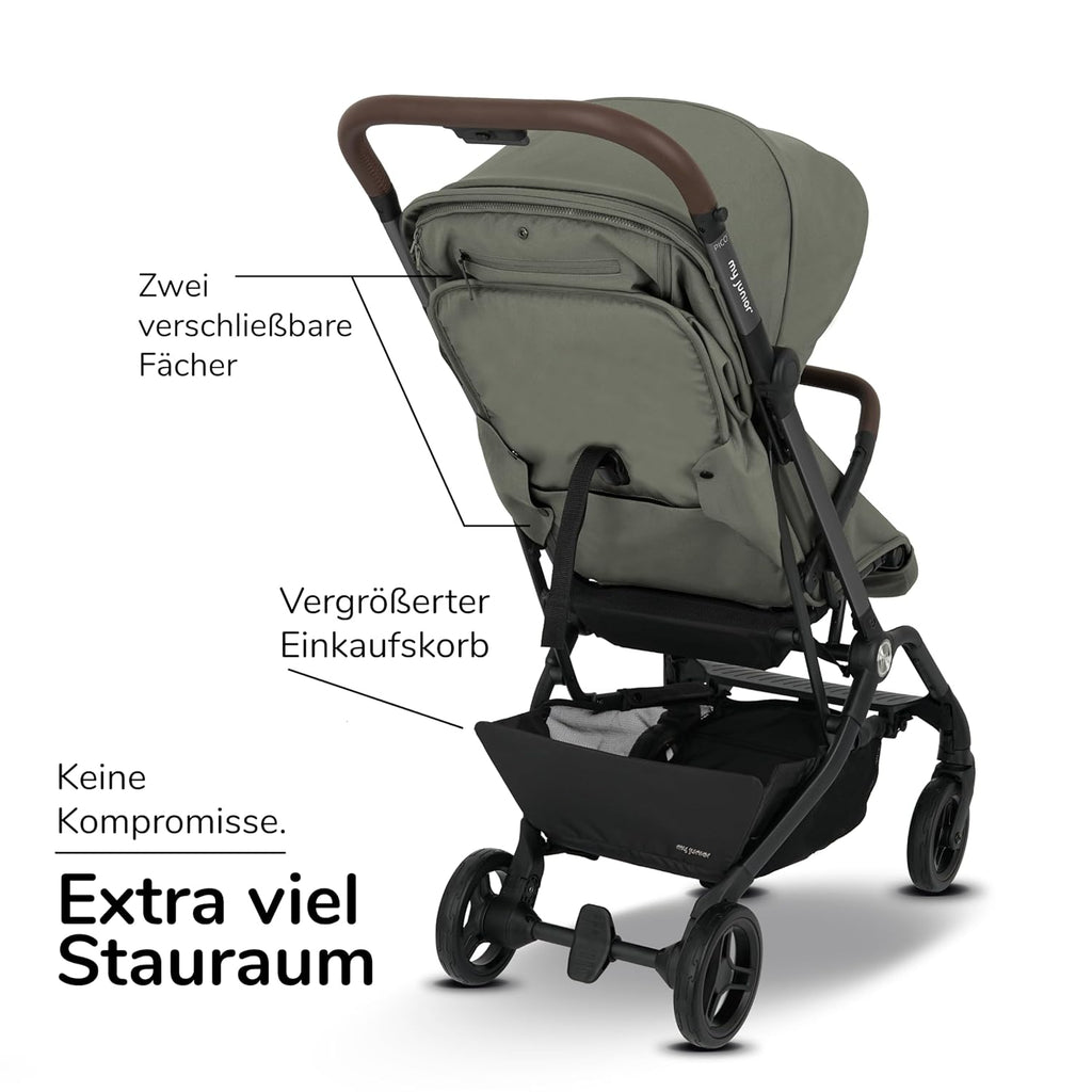 my junior® Buggy PICO³ | bis 22kg | Einhand AutoFold-Klappmechanismus | Ergonomische Liegeposition nach IGR e.V. | großes Sonnenverdeck UV50+ | Handgepäckmaß | 2 Belüftungsfenster Hazel - Black