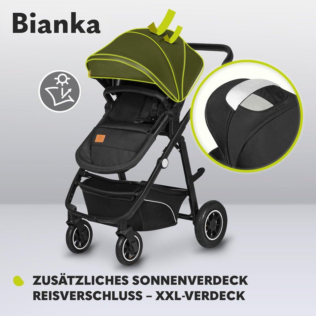 LIONELO BIANKA Kinderwagen 3 in 1 bis 22 kg Babywanne Autositz Zusammenlegbar, Reise-System, Einstellung der Rückenlehne, Räder 360o Stoßdämpfer, Verdeck XXL
