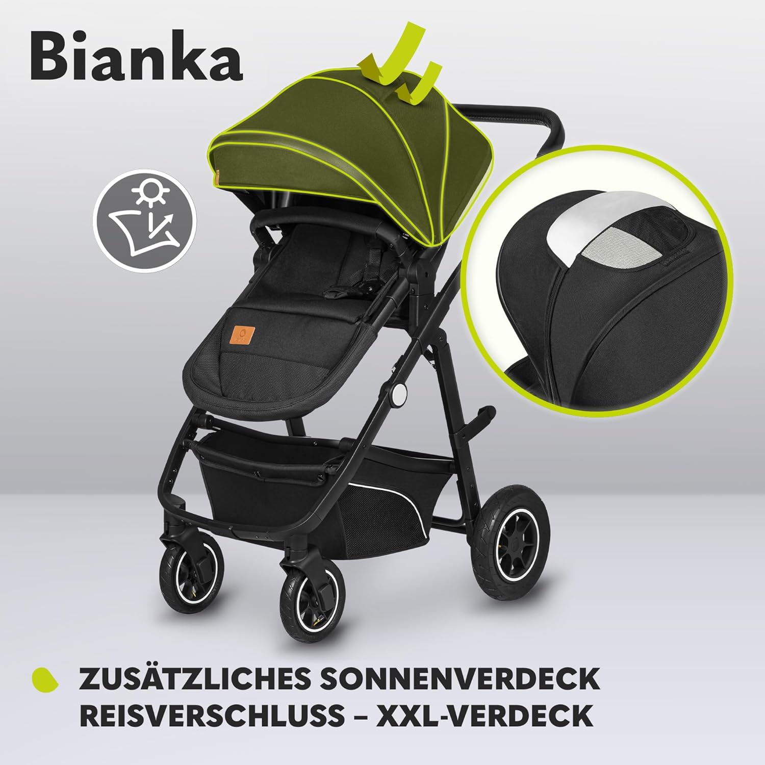 LIONELO BIANKA Kinderwagen 3 in 1 bis 22 kg Babywanne Autositz Zusammenlegbar, Reise-System, Einstellung der Rückenlehne, Räder 360o Stoßdämpfer, Verdeck XXL