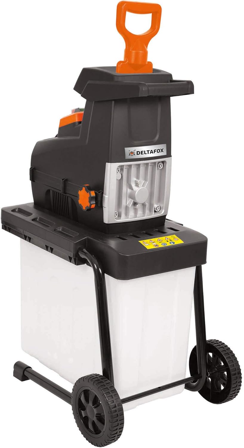 DELTAFOX Elektro Walzenhäcksler - integrierte 60 ltr Fangbox - Schredder - Gartenhäcksler - starke 2800W - Nachstopfer - Selbsteinzug - wartungsarm - Äste bis 44 mm