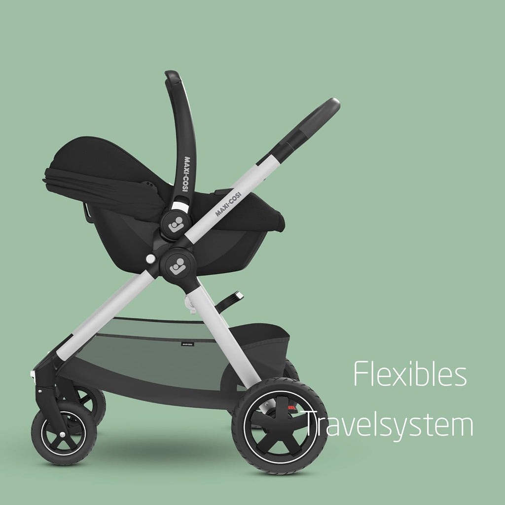 Maxi-Cosi CabrioFix i-Size, Babyschale, 0–12 Monate, max. 12 kg, leichter i-Size Kindersitz (3,2 kg), Sonnenverdeck, gepolsterter Sitz, für viele Maxi-Cosi Kinderwagen, Essential Green