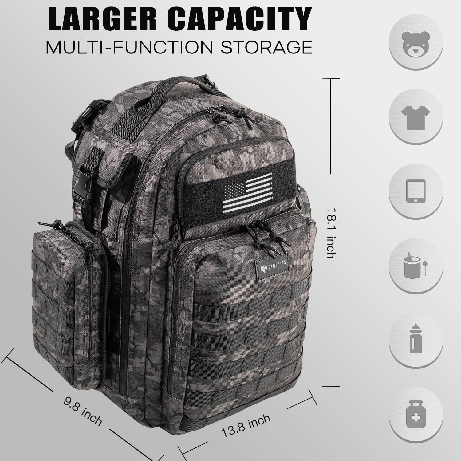 Borsa per pannolini Dinictis Dad, zaino fasciatoio da uomo con fasciatoio, zaino fasciatoio militare