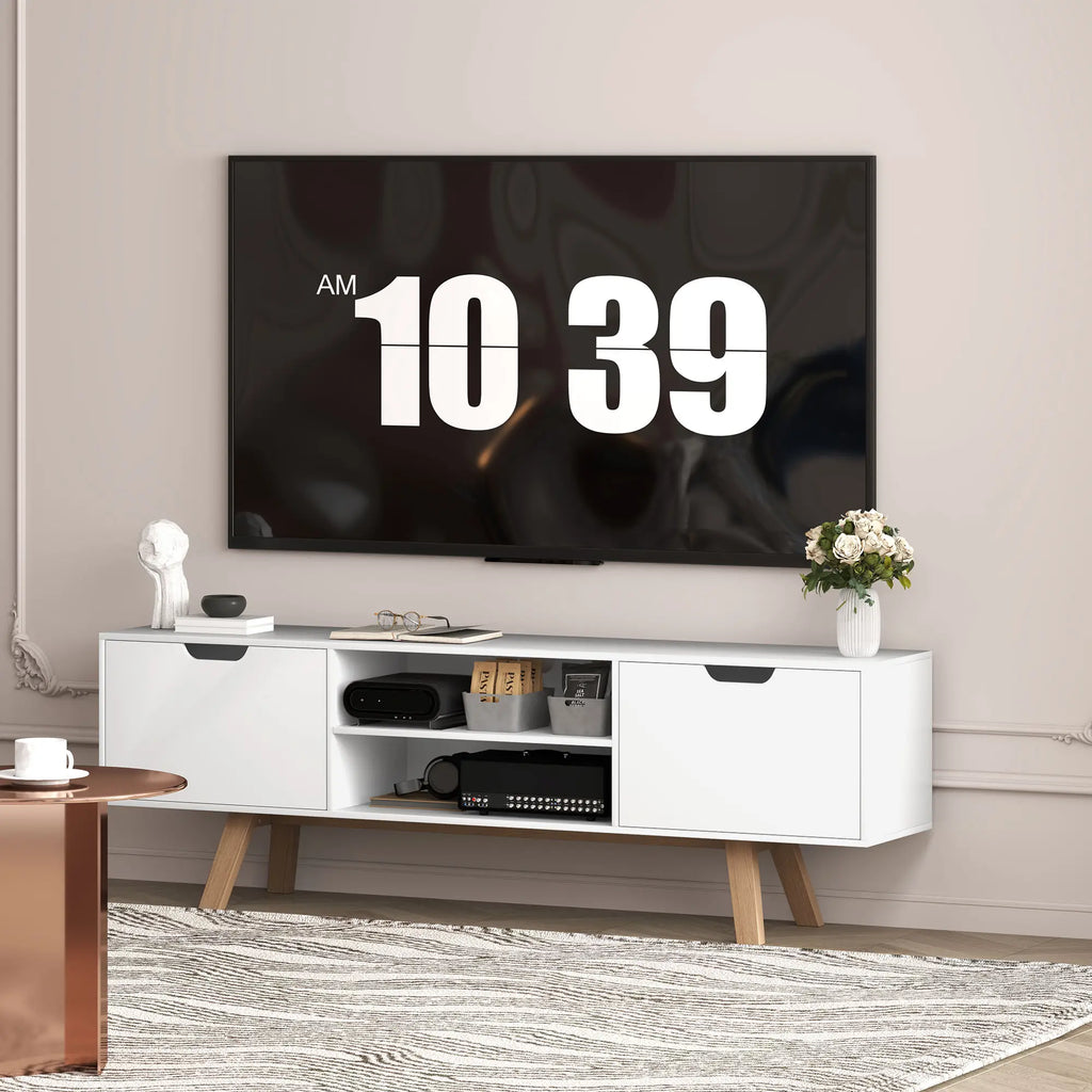 HOMCOM Mobile TV con Passacavi e 2 Armadietti, Bianco, 65 Pollici