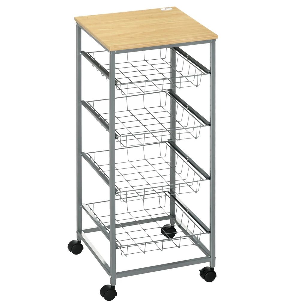 HOMCOM Carrello da Cucina con Ruote a 4 Cesti in Acciaio