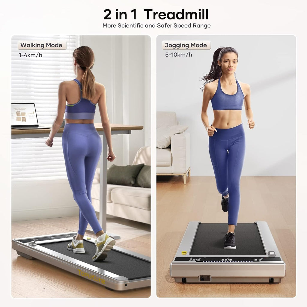 2 in 1 Electric Treadmill, Walking Pad Laufband für Zuhause, 10km/h Elektrisches Laufband mit LED, 2.25HP Under Desk Schreibtisch Treadmill, Fernbedienung und App, Doppelter Stodmpfung