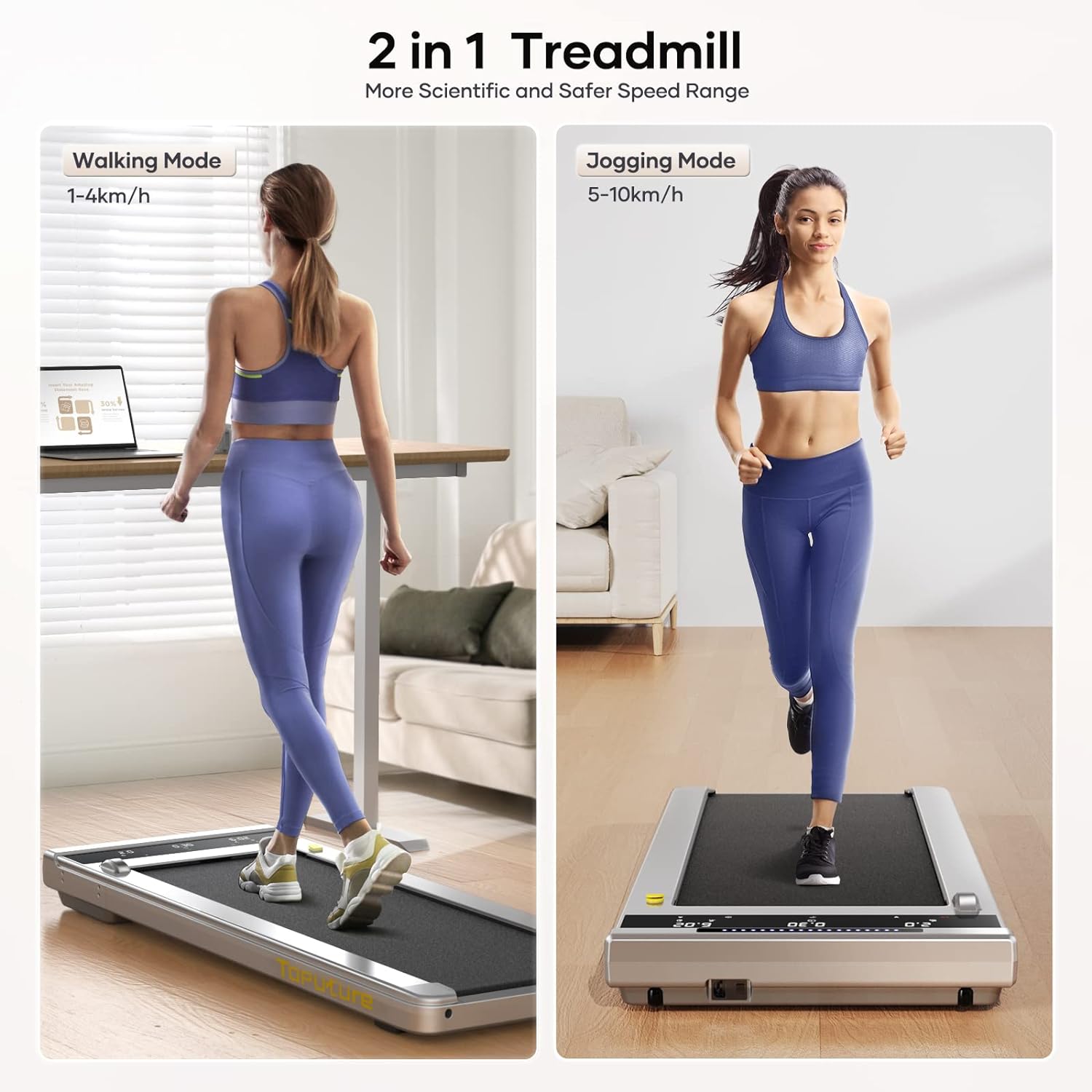 2 in 1 Electric Treadmill, Walking Pad Laufband für Zuhause, 10km/h Elektrisches Laufband mit LED, 2.25HP Under Desk Schreibtisch Treadmill, Fernbedienung und App, Doppelter Stodmpfung