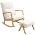 HOMCOM Poltrona a dondolo con pouf, dondolio rilassante, bianco crema