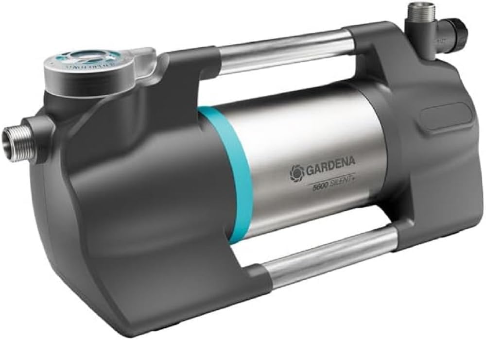 Gardena Pompa da Giardino 5600 Silent+: Pompa d'irrigazione innovativa e silenziosissima, portata 5600 l/h, motore da 900 W, 4,7 bar, impermeabile, a risparmio energetico (9057-20)