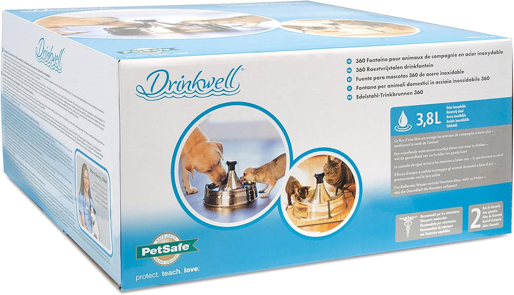 PetSafe Drinkwell 360 Fontana per Cani e Gatti, Fontana per Gatti da 3,8 Litri, Fontana in Acciaio Inossidabile e Filtro a Carbone Attivo per Fontana Drinkwell 360, Filtro di Ricambio per PetSafe, Confezione da 3