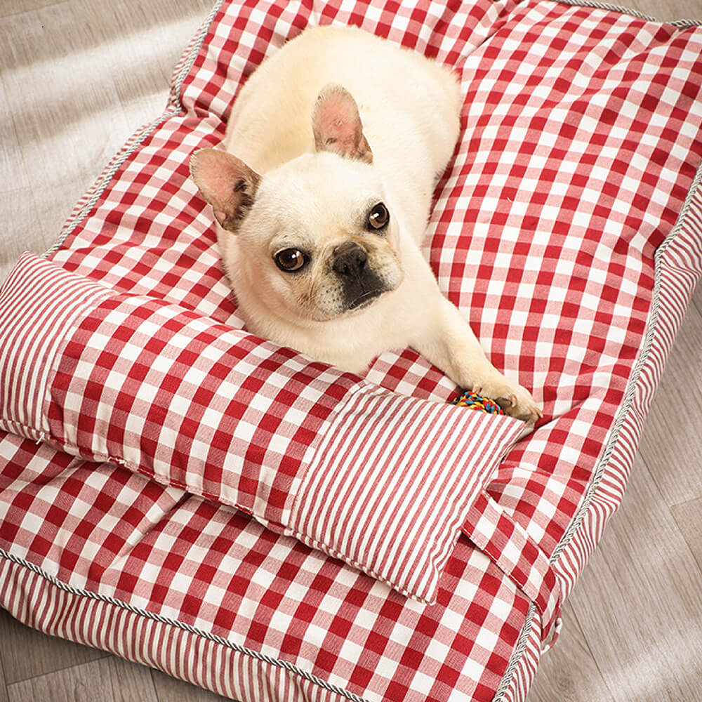 PetComfort – Waschbares Bett für Hunde und Katzen mit Karokissen
