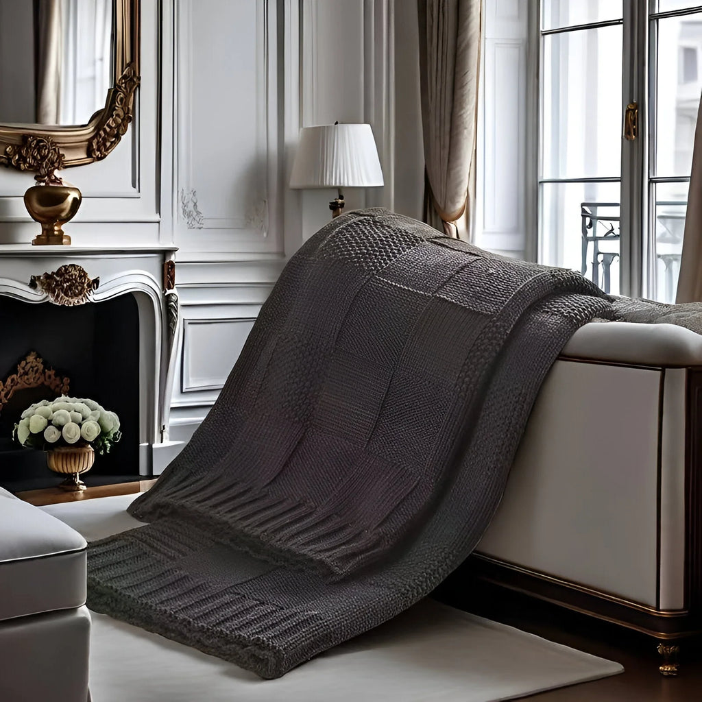 MonoKnit Coperta lavorata a maglia – Coperta in pile acrilico a righe di alta qualità, in bianco e nero, per letto e divano