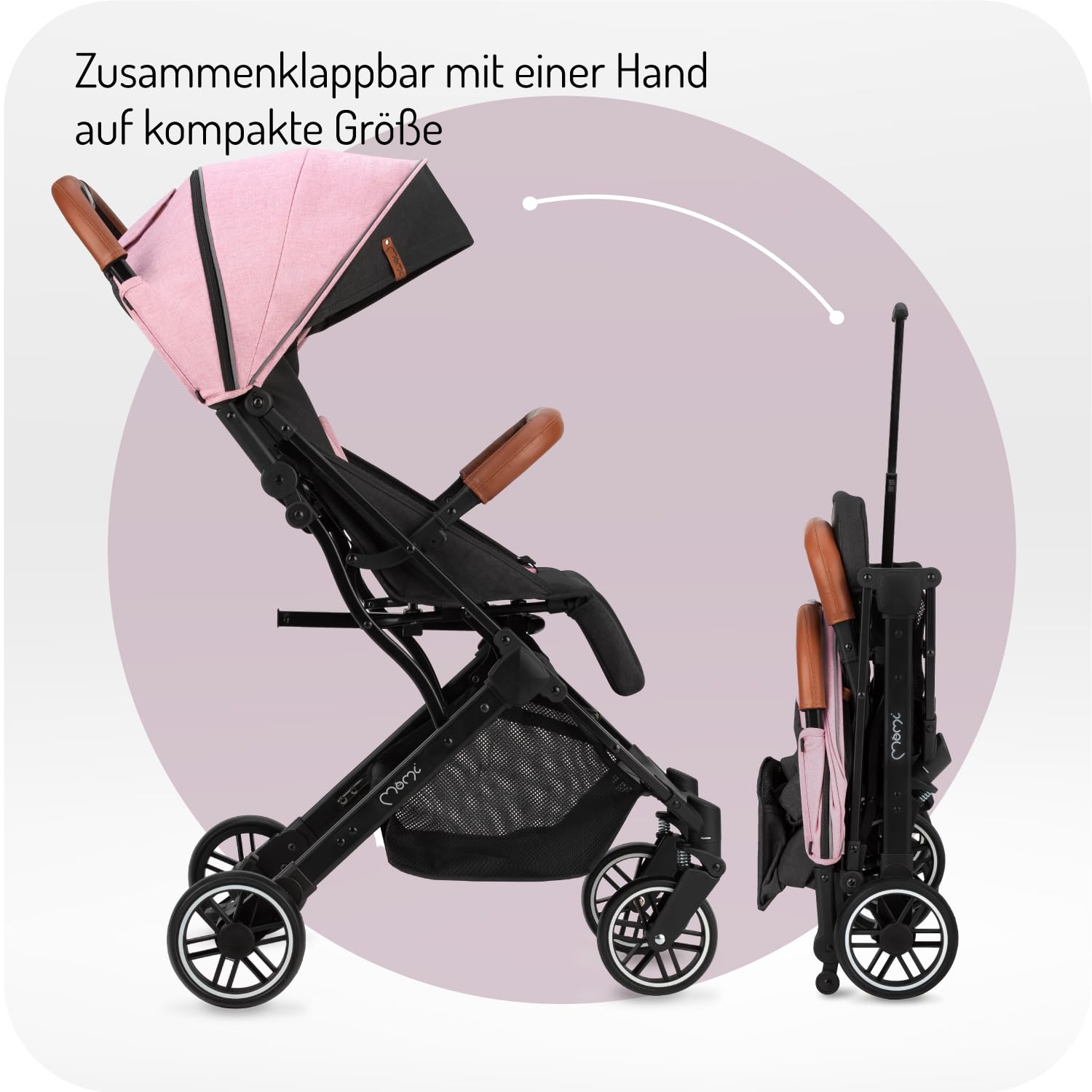 MOMI ESTELLE Kinderwagen für Kinder ab 6 Monat bis zu max körpergewicht von 15 kg, klappbar auf die Maße 65 x 51 x 21 cm, gewicht 7,5 kg, 5-Punkt-Sicherheitsgurt, koffer, grau-gold, Räder 6''/6,5''