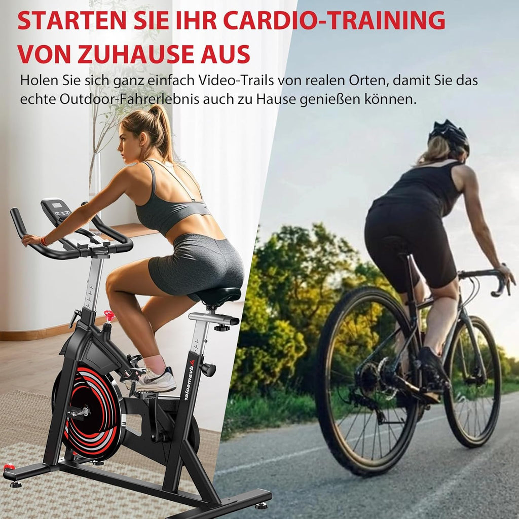 Advamsoler Cyclette, Bici Ellittica con Monitor LCD e Supporto per Tablet, Spinning Bike Silenziosa da Interno per Allenamento Cardio a Casa