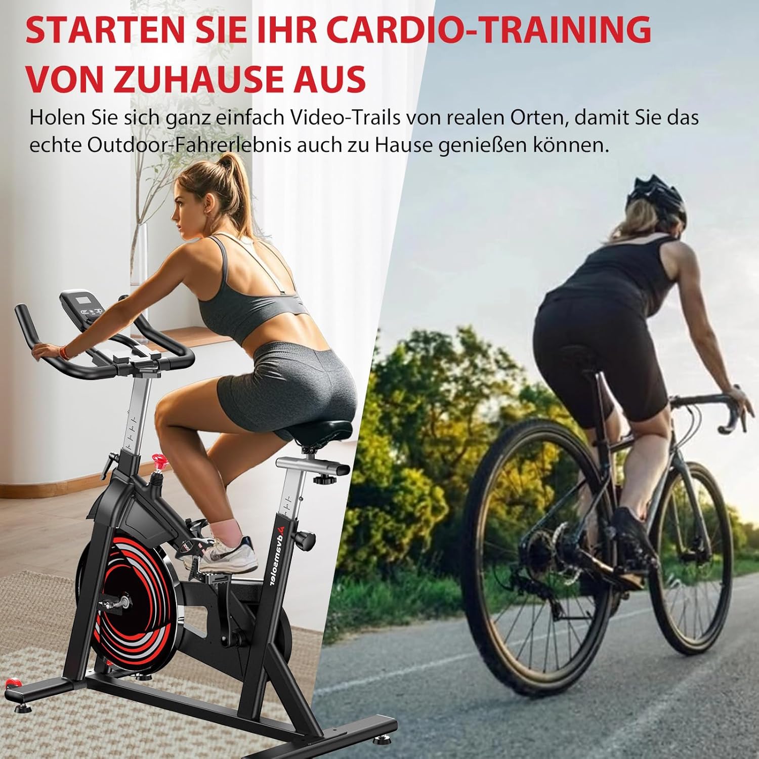 Advamsoler Cyclette, Bici Ellittica con Monitor LCD e Supporto per Tablet, Spinning Bike Silenziosa da Interno per Allenamento Cardio a Casa