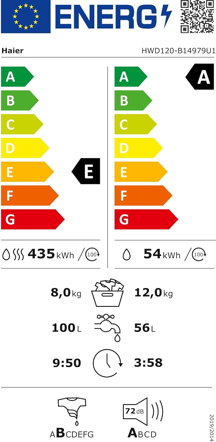 Lavasciuga Haier I-PRO SERIE 7 HWD80-B14979 / 8 kg Lavaggio / 5 kg Asciugatura / Motore Direct Motion - estremamente silenzioso / Cesto XL / Programma vapore I-Refresh / Protezione completa dall'acqua
