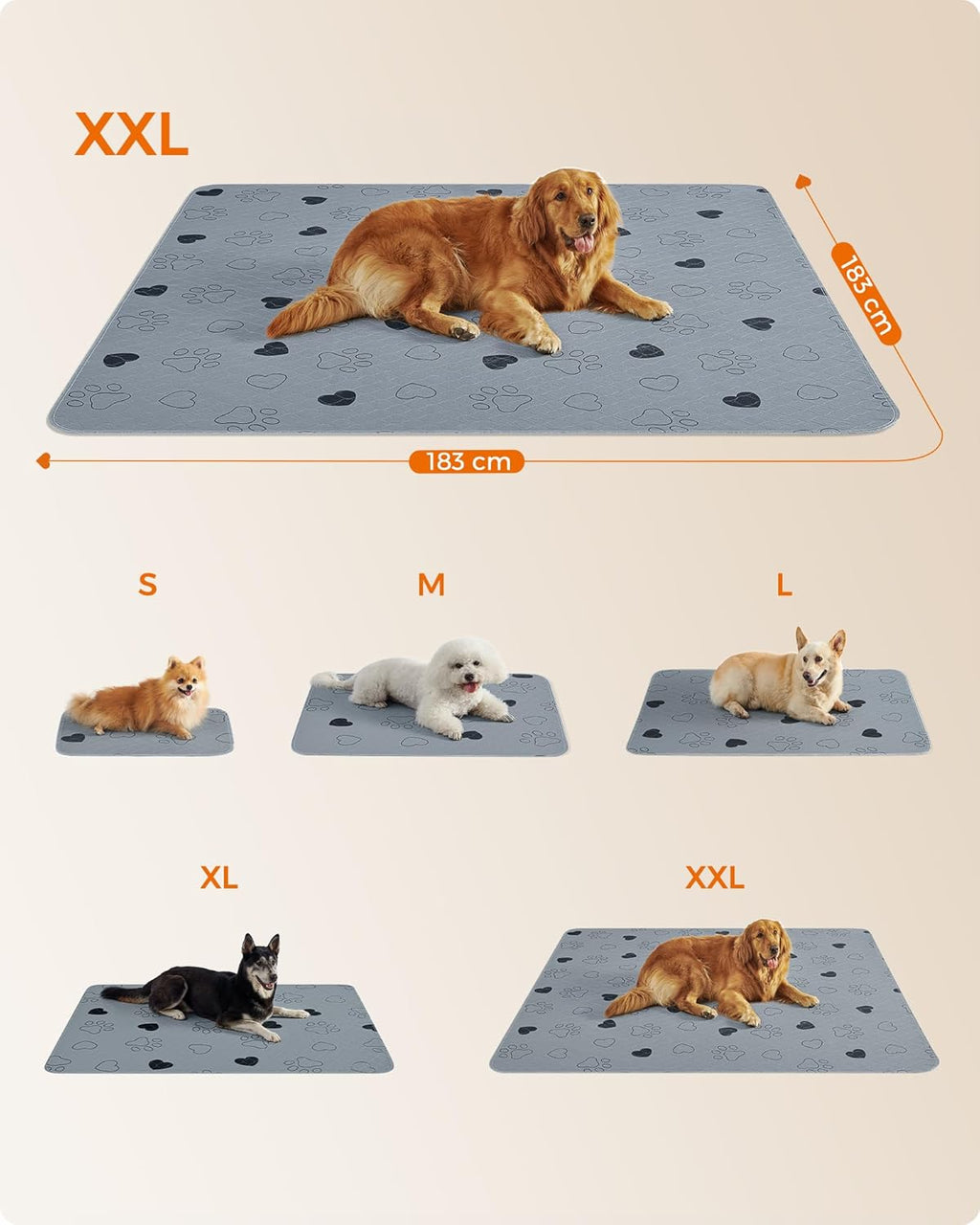 Feandrea Welpen-Unterlagen waschbar, Wiederverwendbare Matten für Hunde, 152 x 122 cm, 2er Set, XL, Hundetoilette, auslaufsicher, rutschfest, super saugfhig, Katzen, Kaninchen, grau PTD048G01